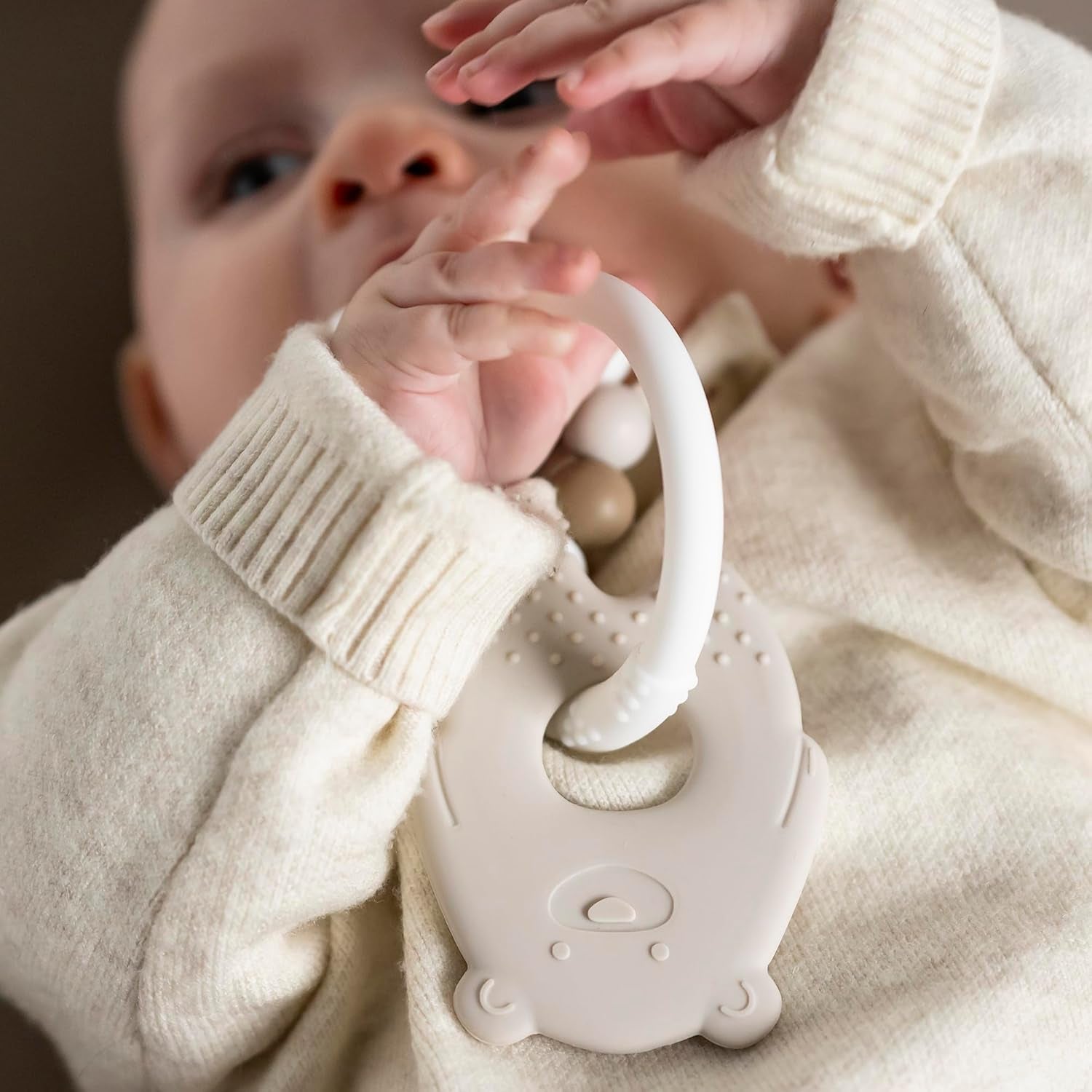 Nattou Anneau de dentition en silicone Ours en peluche Sans BPA Env. 13 cm, silicone, couleurs argile