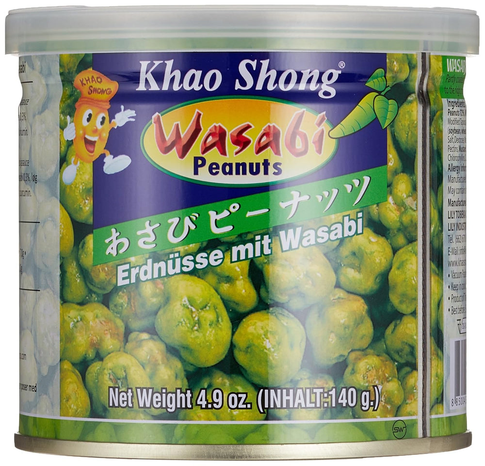 Khao Shong Pois verts frits au wasabi, pois croustillants dans une pâte épicée, une alternative faible en gras aux noix, moyennement épicé, 1 boîte de 140 g | 140 g (1 paquet)