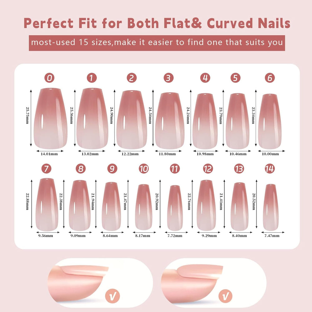 Kit de 150 faux ongles dégradés – 5 couleurs ombrées, ongles artificiels autocollants – Couverture complète pour femmes et filles – Faux ongles brillants pour manucure DIY (carré)