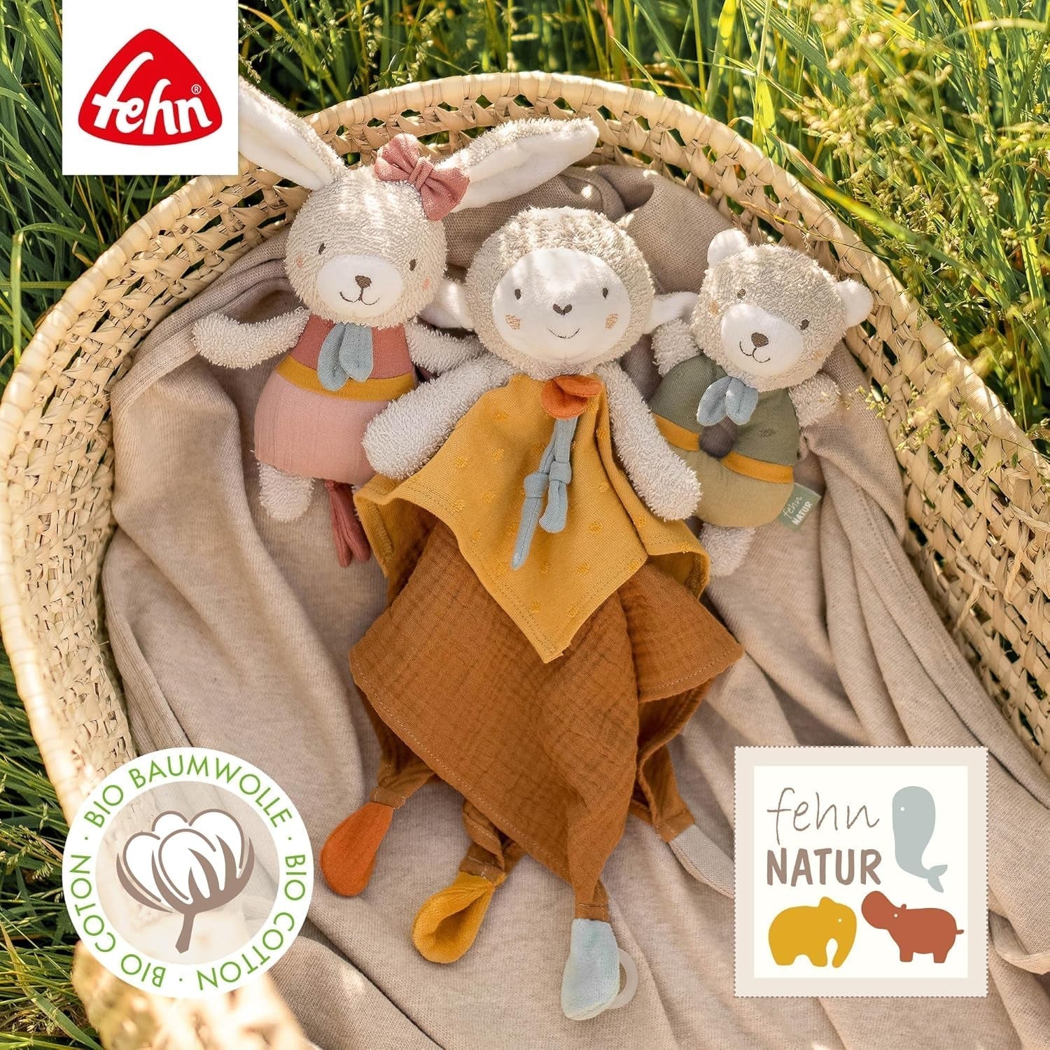 Fehn bébé anneau de préhension jouet mouton fehnNATUR - peluche avec coton biologique - jouet pour bébé avec clochette et jouet d'apprentissage ludique - jouet de préhension pour bébés et jeunes enfants à partir de 0 mois Jouets pour bébé Naty Shop