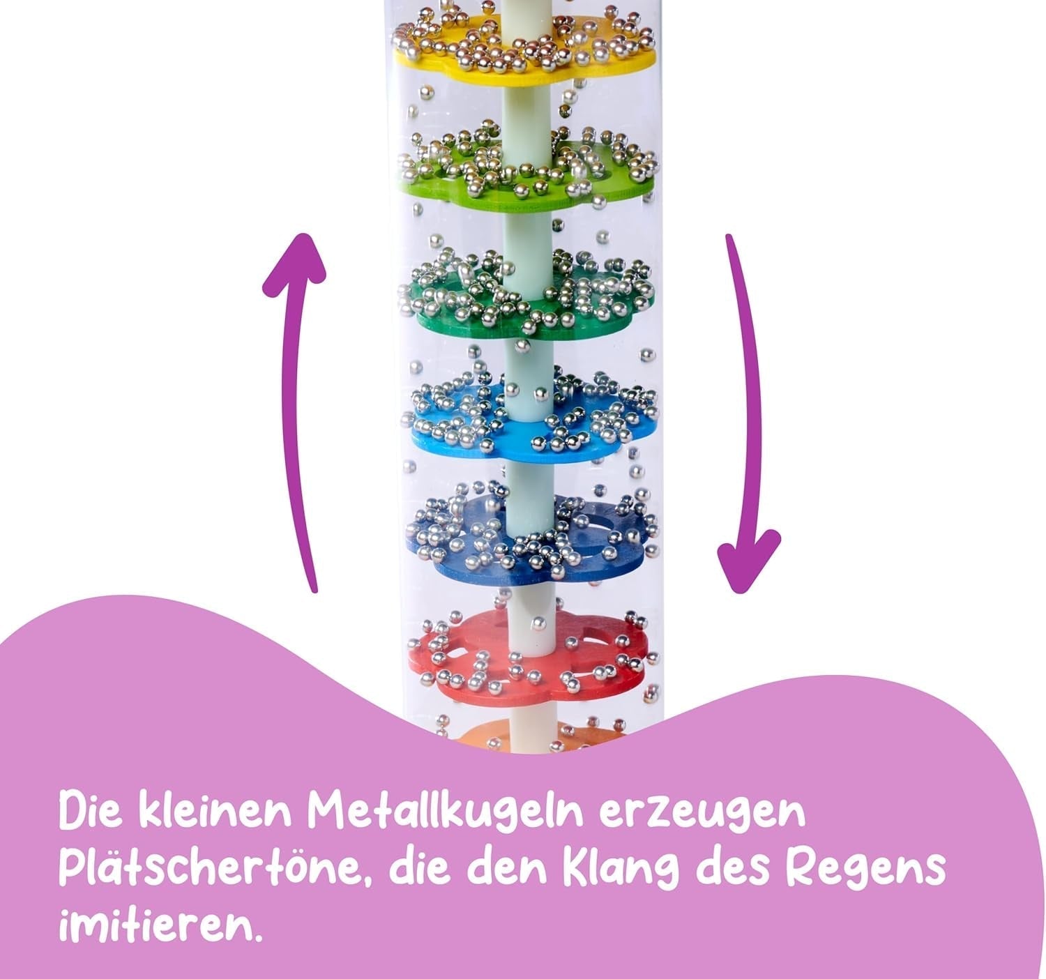 Eichhorn 100003446 - Rainmaker en bois massif, tube en plastique avec boules en métal, 32x5cm Jucarii Bebe Naty Shop