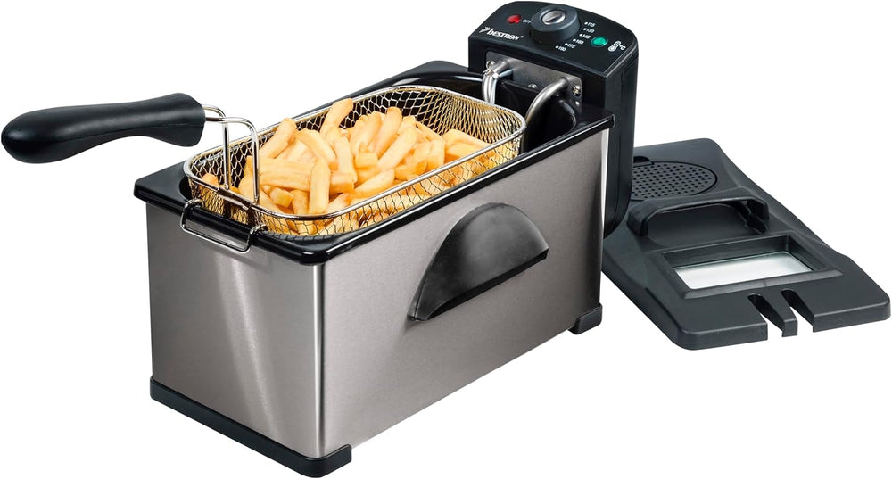 Friteuse à huile Bestron avec technologie zone froide, 3,5 litres, 2000 watts Électroménagers Naty Shop Silver Single