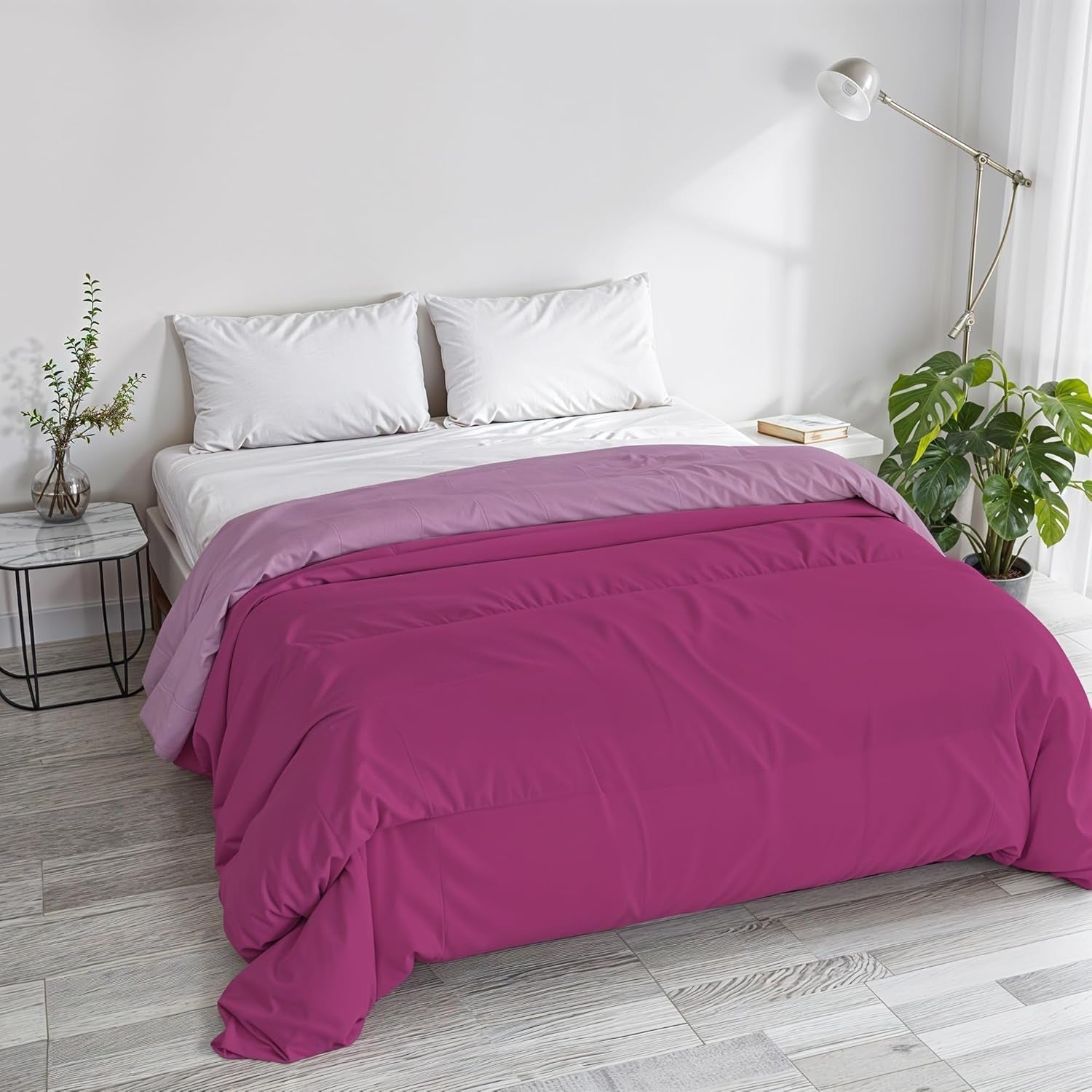 Couette hiver Basic, unie et ouatinée, vert foncé/crème, 200X245Cm Naty Shop couettes et couettes Fuchsia/Lilas 250X245Cm