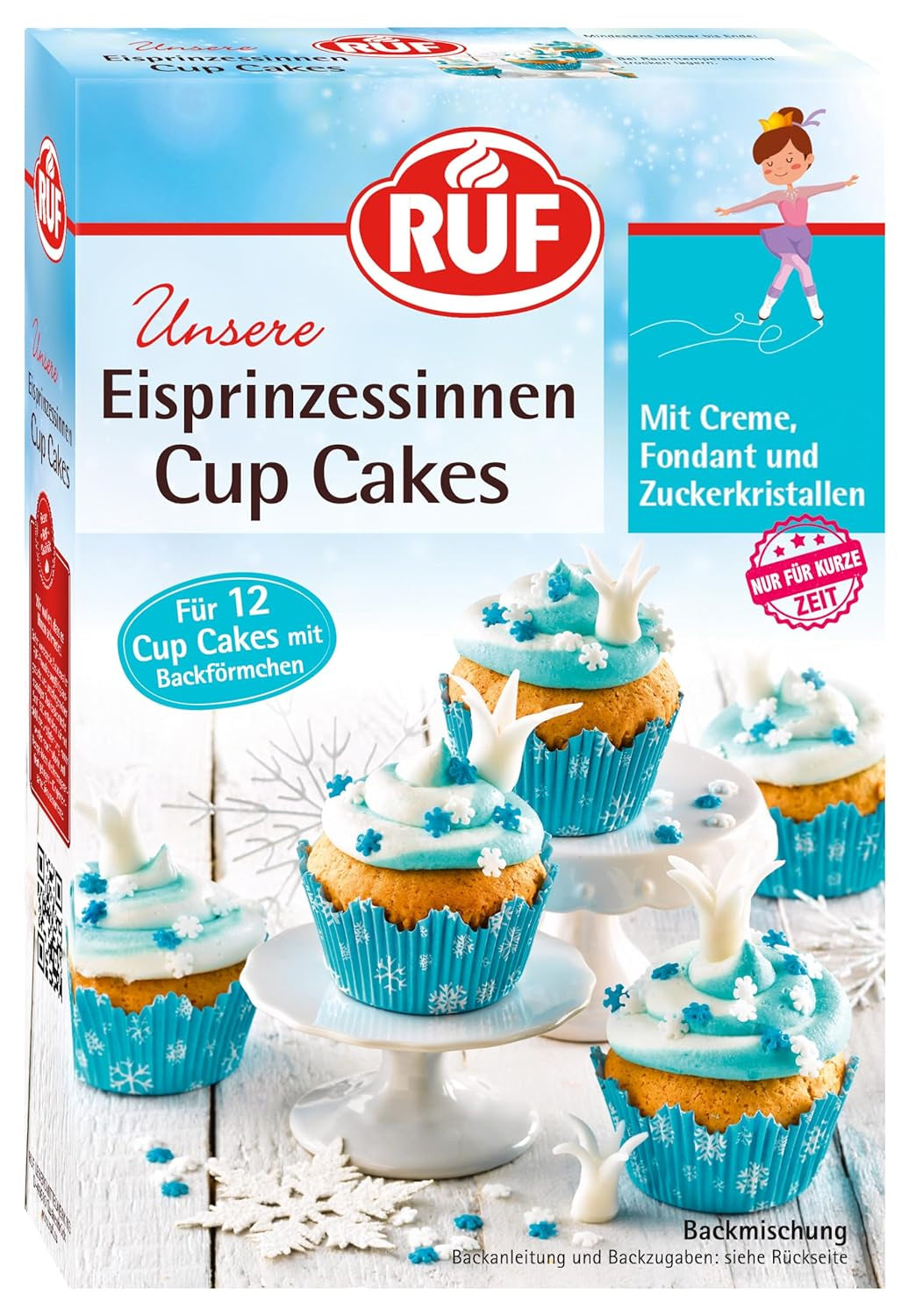 RUF Cupcakes Für Eis-Princessinen Und Prinzen, Mit Torten-Creme in Eisblau, Zucker-Eiskristallen Und Fondant Für Zuckerkronen, Inkl. 12 Backförmchen, 1 X 391G Glaçages et Décor Naty Shop 365 G Eisprinzessin