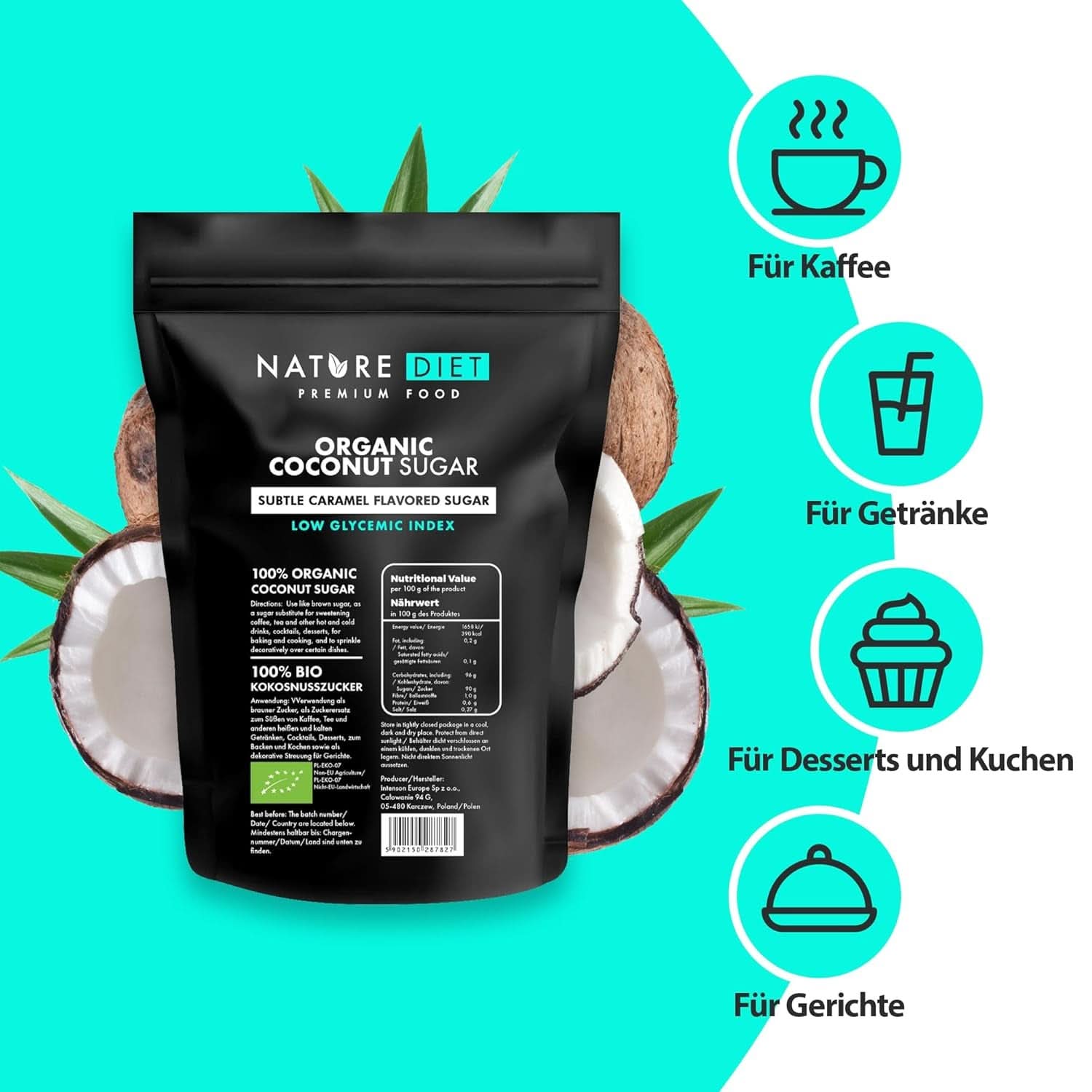 Sucre de coco bio, arôme caramel, 1,5 Kg Édulcorants Naty Shop