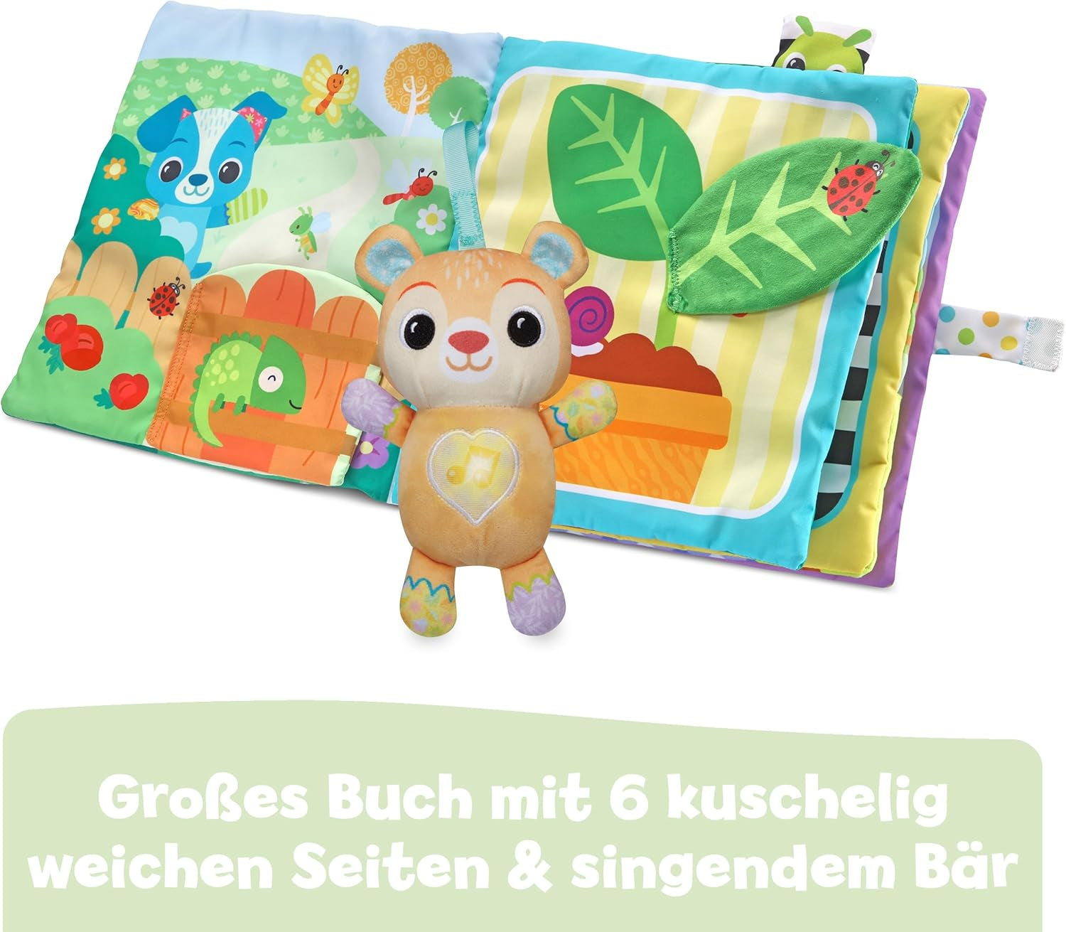 VTech Baby Mon grand livre en peluche - Livre tactile/livre avec musique et sons - Livre en tissu avec éléments mobiles - Jouet pour la motricité et les sens - Pour bébés et enfants de 3 à 24 mois Bebe Naty Shop Jouets