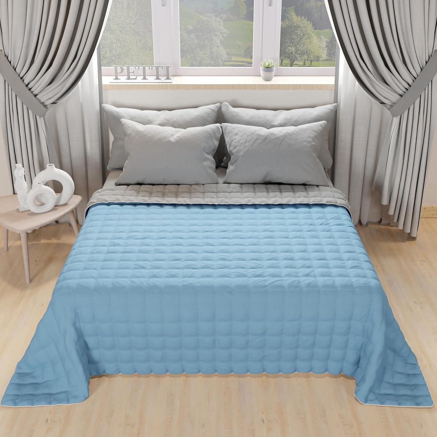 PETTI Artigiani Italiani - Couette pour lit simple, couette double face, couette à ressorts, bleu nuit, blanc, 100% Made in Italy Couettes et couettes Naty Shop Bleu clair Gris 160 X 190 Cm