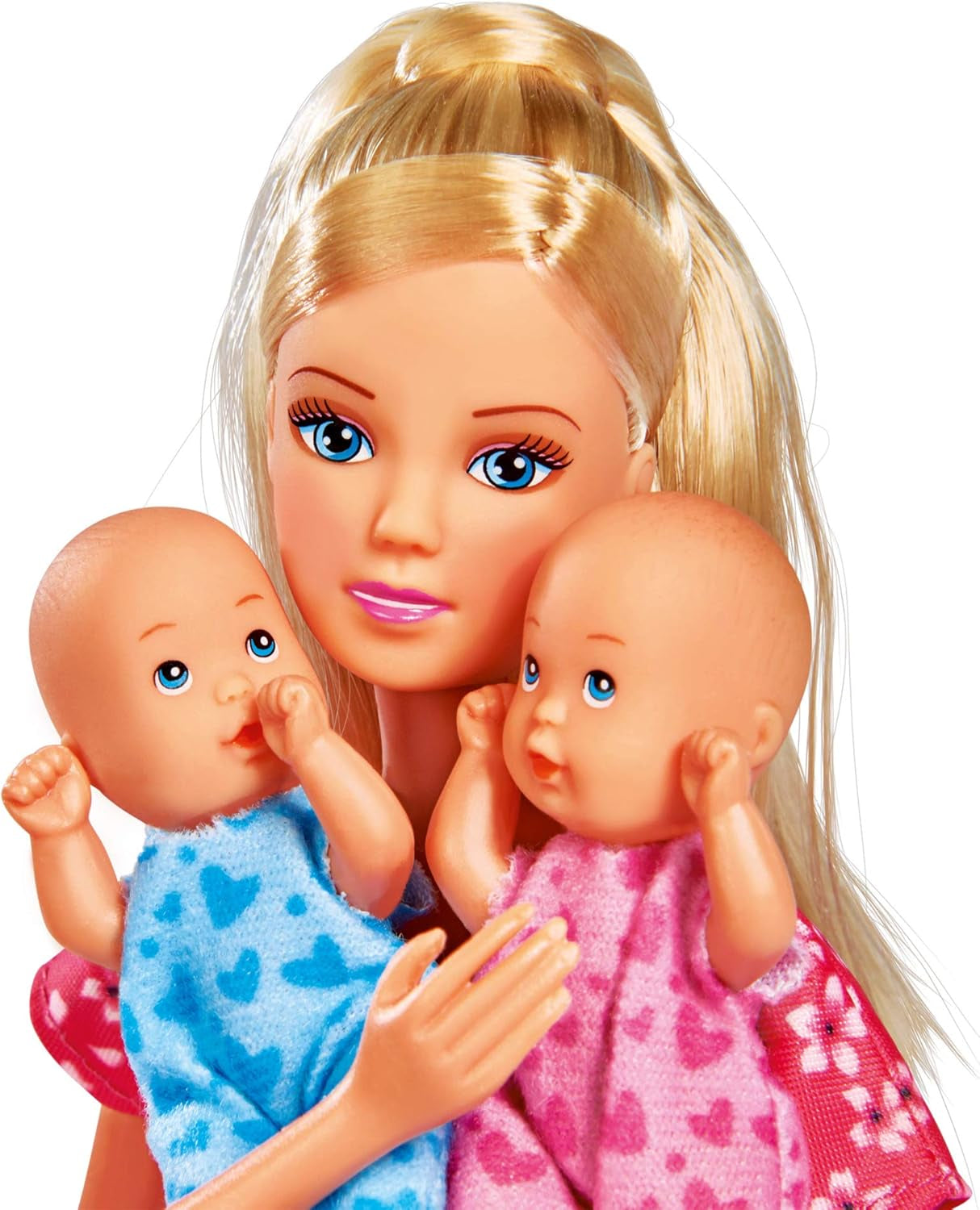 Simba 105730211 - Steffi Love Nanny, avec deux bébés, porte-bébé et siège auto, accessoires, poupée à habiller, 29 cm, pour enfants à partir de 3 ans