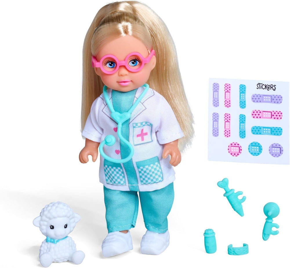 Simba Evi Love Pet Doctor – Puppe (12 cm) als Tierärztin mit Plüsch‑Tier & Arztzubehör, kreatives Rollenspiel für Kinder ab 3 Jahren