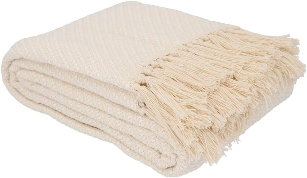 HOMLA Morris Plaid Couverture à franges en coton - Couverture douce et confortable Couverture en coton - tissu fin 130 X 170 Cm Ecru Lits et Couvertures Besuche den HOMLA-Store