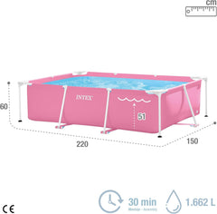 Intex 28266NP - Piscine hors sol rectangulaire avec cadre, 1662 L, acier et PVC, rose, 220x150x60 cm