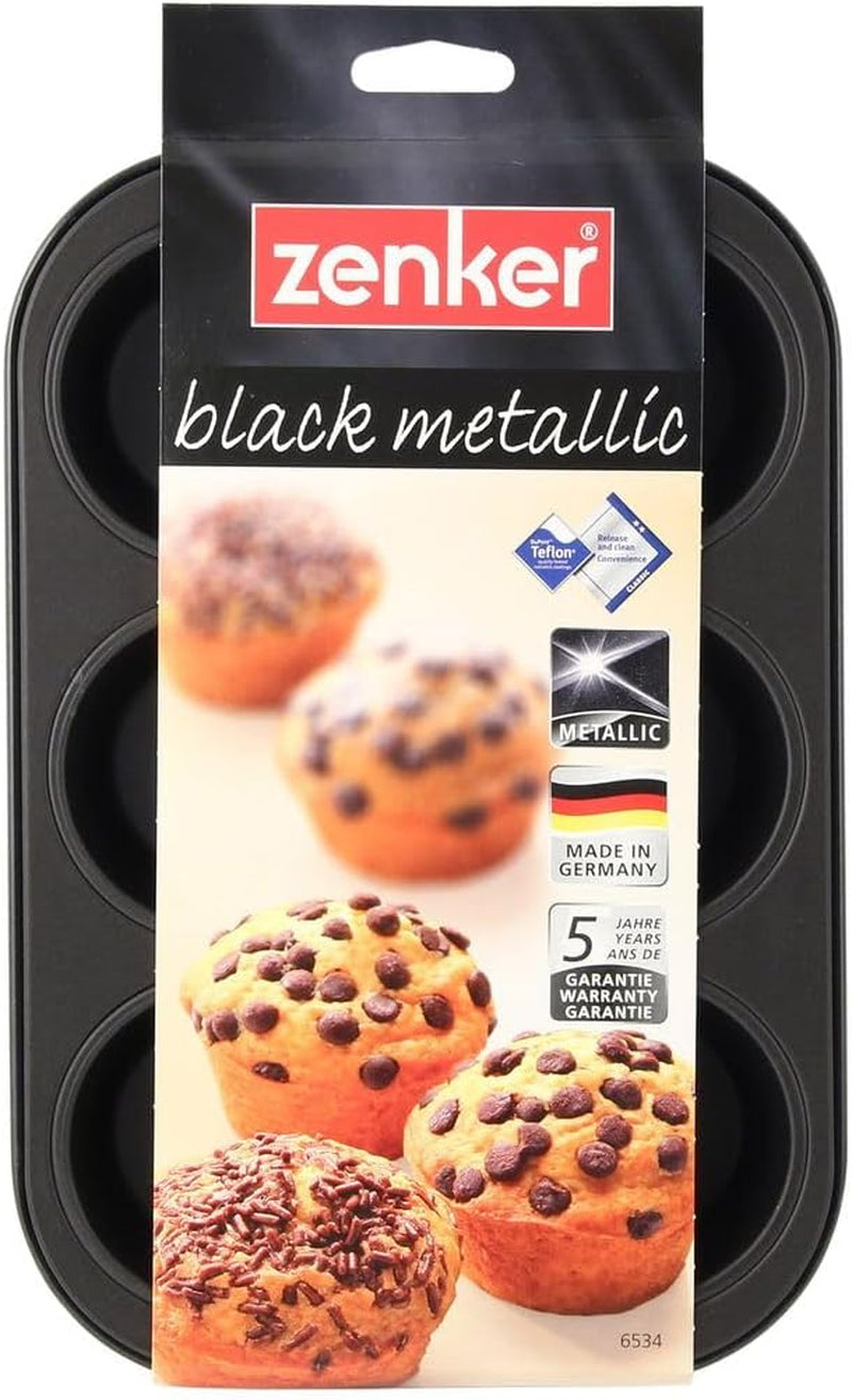 Zenker 6Er Muffinform Black Metallic, 275X190X30 Mm, Teflon Classic Antihaftbeschichtung, Hitzebeständig Bis 230°C, Leichte Reinigung, Ideal Für Köstliche Muffins Moules et plaques à pâtisserie Naty Shop