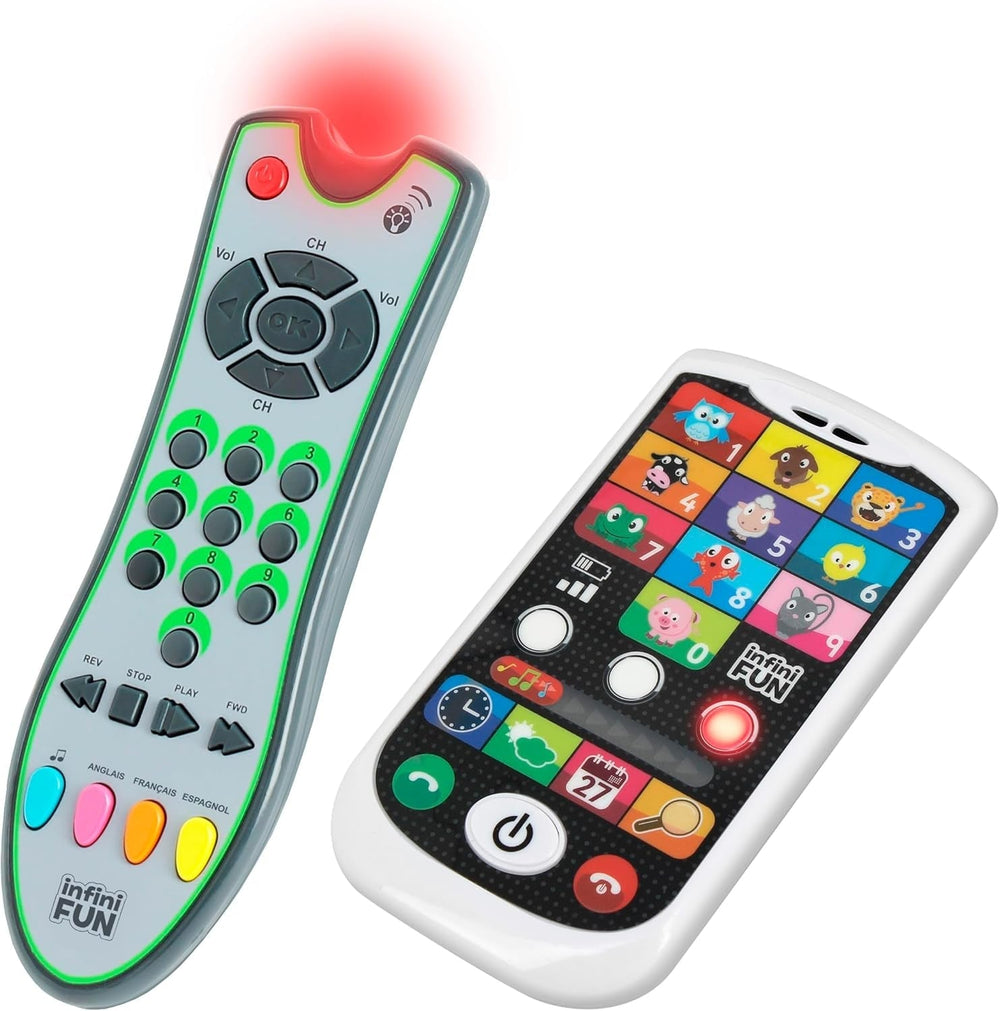 My Duo Téléphone High-Tech + Télécommande - 1 Télécommande Trilingue Français/Anglais/Espagnol et 1 Téléphone Ultra Réaliste - Jouet d'apprentissage multi-activités à partir de 12 ans Jouets Bebe Naty Shop