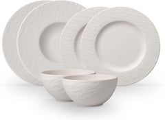 Villeroy & Boch - Manufacture Rock Blanc Geschirrset 6 teilig weiß, Spülmaschinenfest, Mikrowellensicher, Geschirr Modern, Starter Set, Speiseteller, Pastateller, Müslischalen, Premium Porzellan