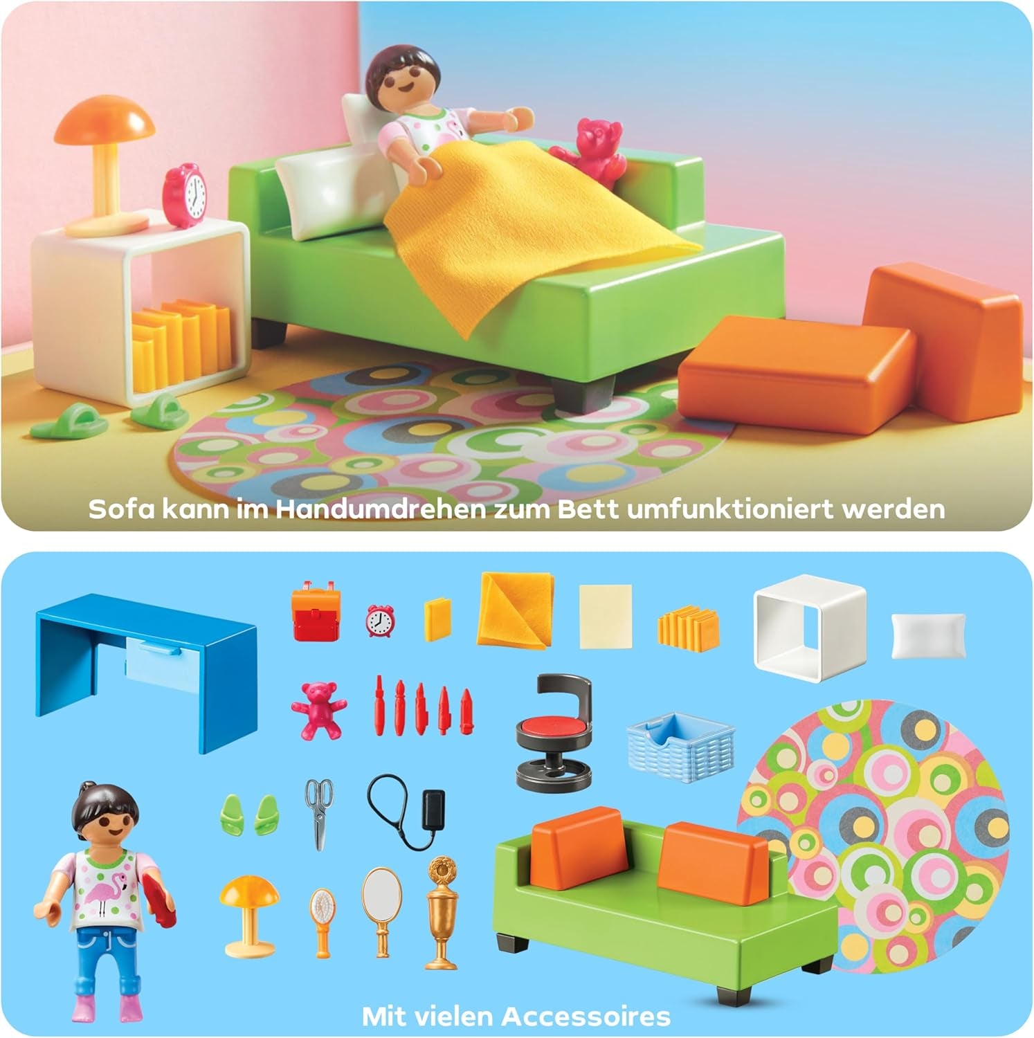 PLAYMOBIL Dollhouse 70209 Chambre de jeunesse avec figurine de fille et accessoires, à partir de 4 ans