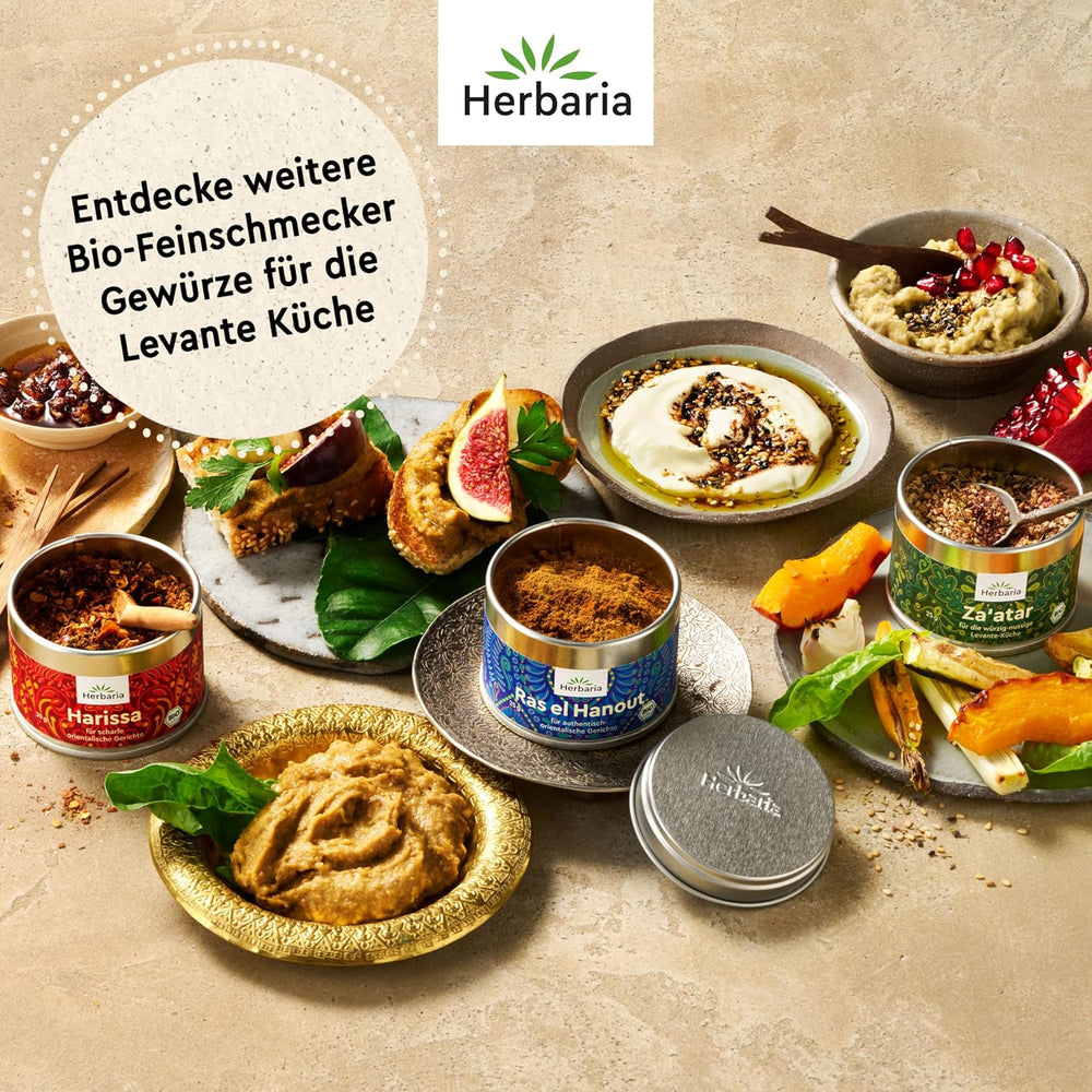 Herbaria Za'atar bio 25g S-Dose – Zaatar Gewürz, Zaatar Gewürz - oriental Organic-Gewürmischung für Gerichte der Levante Küche - with erlesenen Ingredient - in nachhaltiger Aromaschutz-Dose