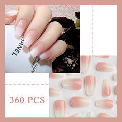 Ensemble de faux ongles ballerine dégradé 360 pièces, ongles artificiels à coller dégradé blanc rose avec 2 stylos à huile pour ongles, faux ongles moyens ombrés pour femmes à faire soi-même