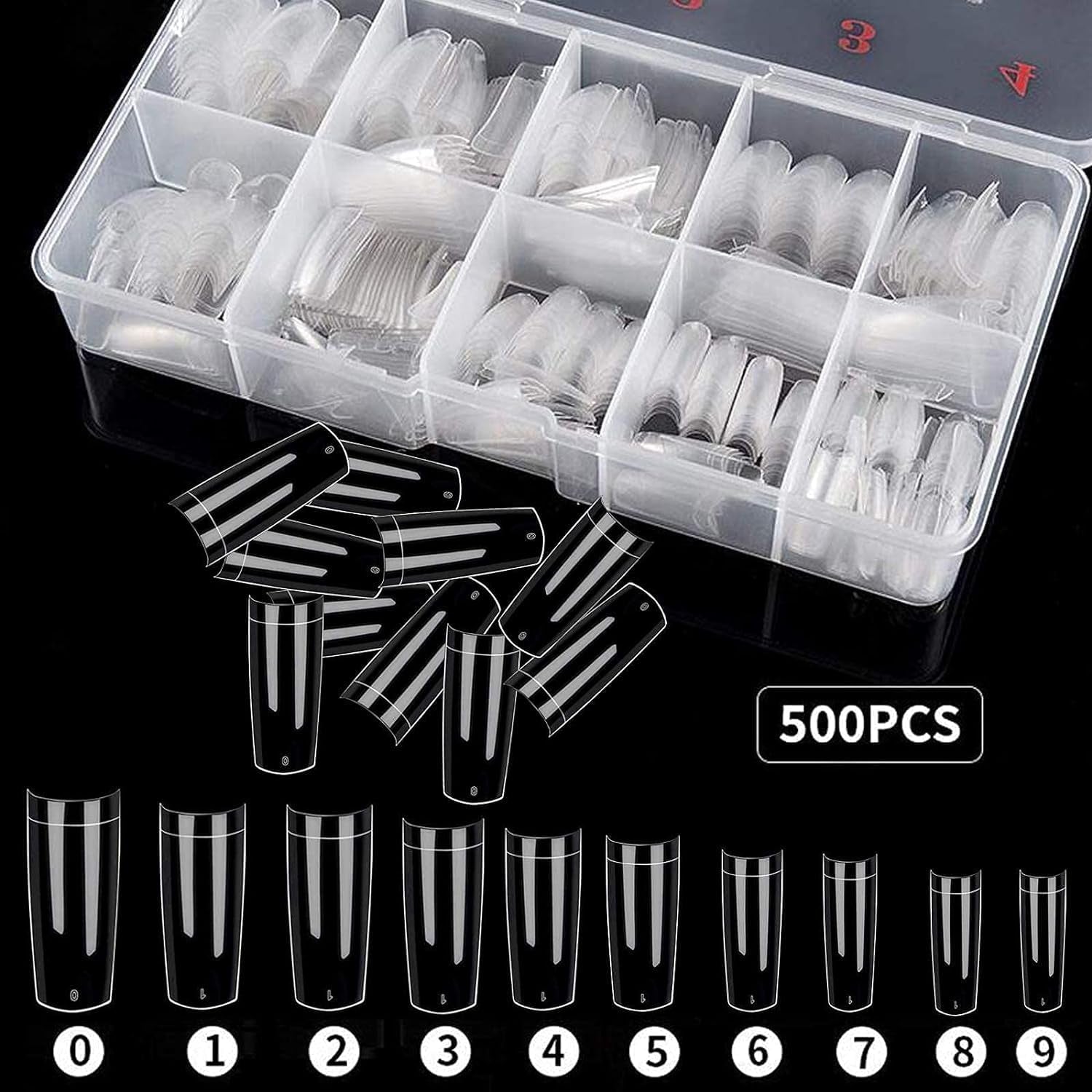 Faux ongles artificiels en acrylique français naturel, 500 pièces, pointes d'art avec boîte pour femmes et filles