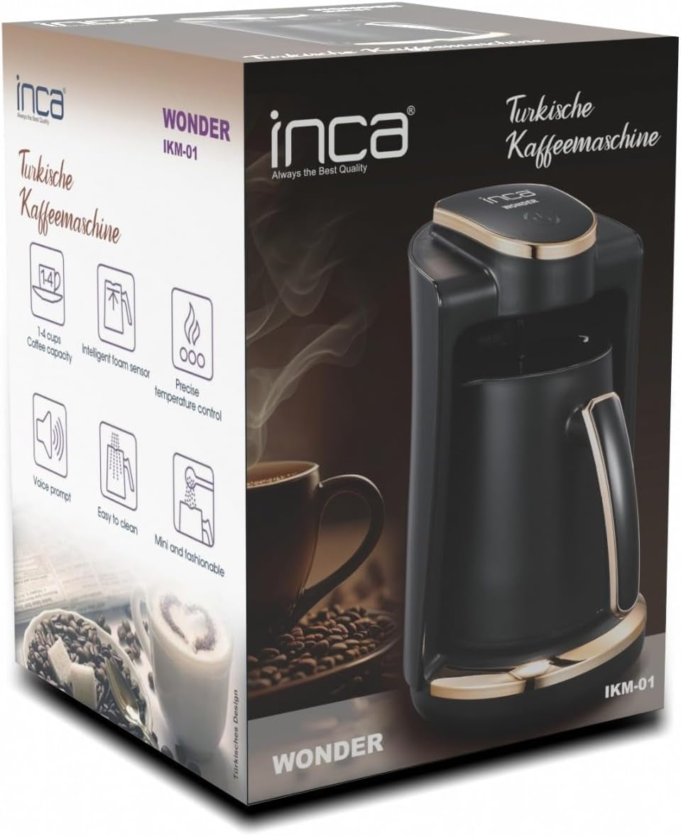 Café turc Inca | Machines turques Kahve | 250 ml (1 à 4 tasses) | 400W | IKM-01 | Protection contre les déversements et l'ébullition sans eau | Plaque chauffante en acier inoxydable | Arrêt automatique | Pour un café turc parfait