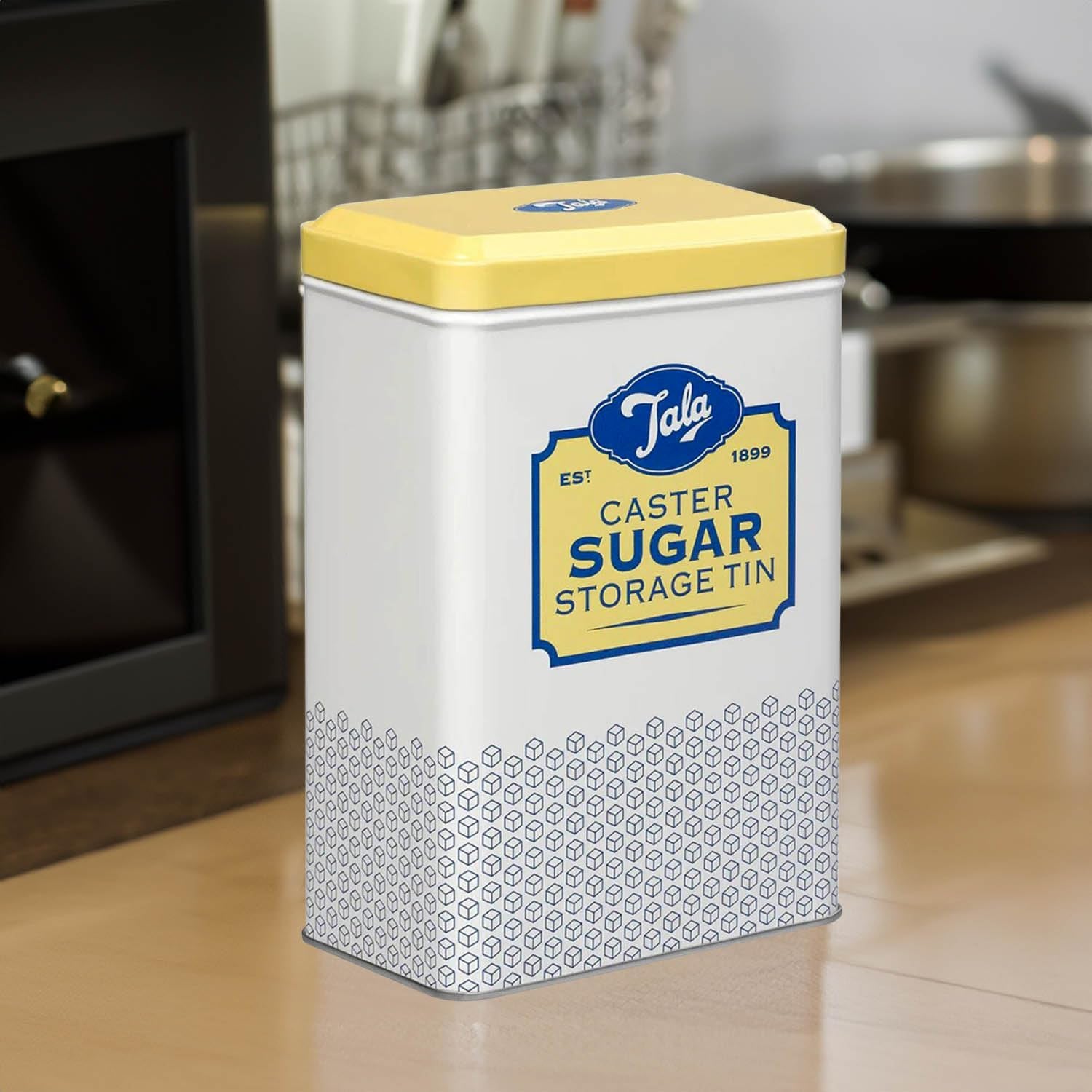 Tala Originals Boîte de rangement en métal au design rétro jaune et crème peut contenir un sac entier de sucre en poudre