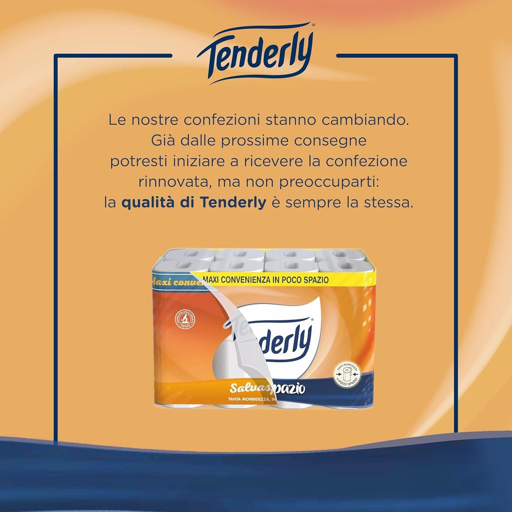 Gain de place, 96 rouleaux de papier toilette, 2 couches, 220 déchirures par rouleau, Aux extraits naturels de mauve et de calendula, Fabriqué en Italie, Testé dermatologiquement.