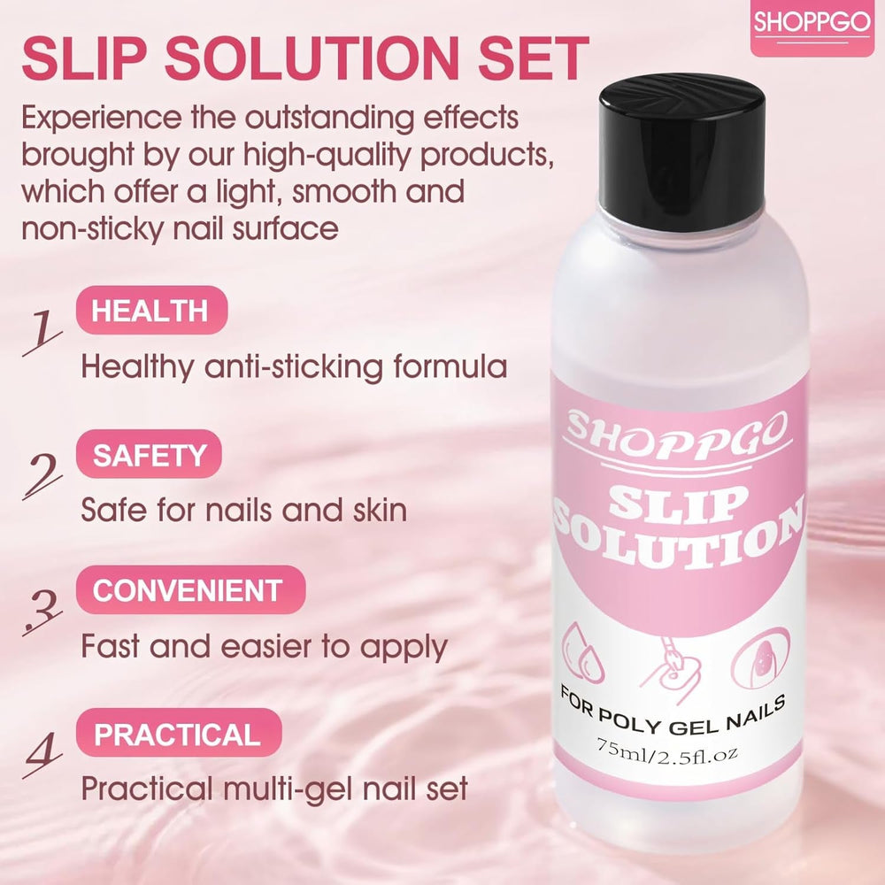Solution de lissage Polygel, kit de solution de glissement Polygel, solution de lissage 75 ml, comprend 5 pinces à ongles, 3 brosses à ongles, 1 tasse en cristal, 100 feuilles de nettoyage
