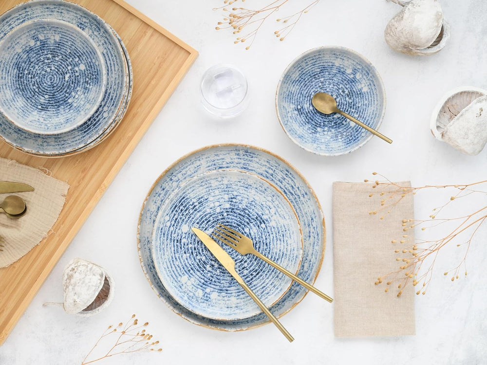 CreaTable, 21652, série Uno Mykonos, service de table 12 pièces, service d'assiettes en porcelaine, passe au lave-vaisselle et au micro-ondes, fabriqué au Portugal