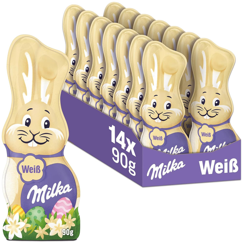 Milka Smiling Bunny White - Chocolat de Pâques en chocolat blanc en forme de lapin - 14 x 90g