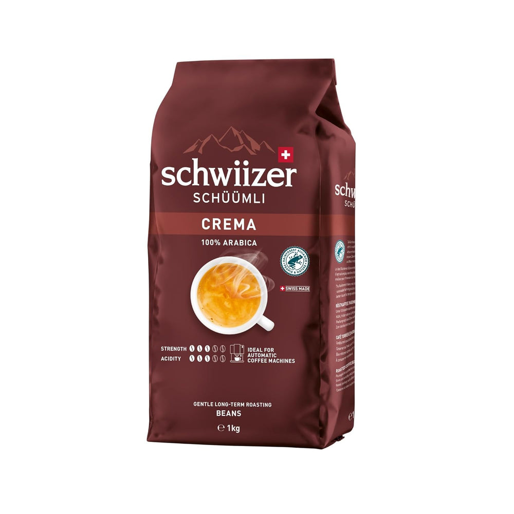 Schwiizer Schüümli Café en grains torréfaction moyenne, crème 1 kg – Force 3/5 – Certifié UTZ (lot de 4)