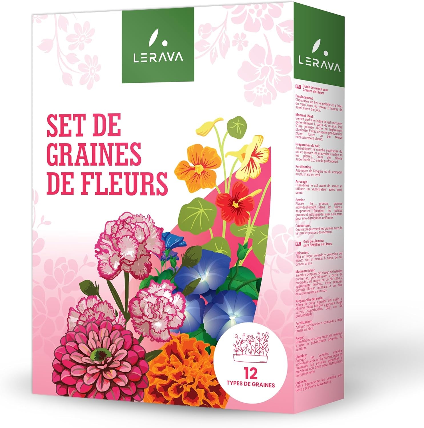 Graines de fleurs LERAVA (12 variétés) - plantes vivaces résistantes à l'hiver - graines de jardin et de balcon - germination rapide pour un semis facile - mélange de fleurs nécessitant peu d'entretien pour une floraison continue