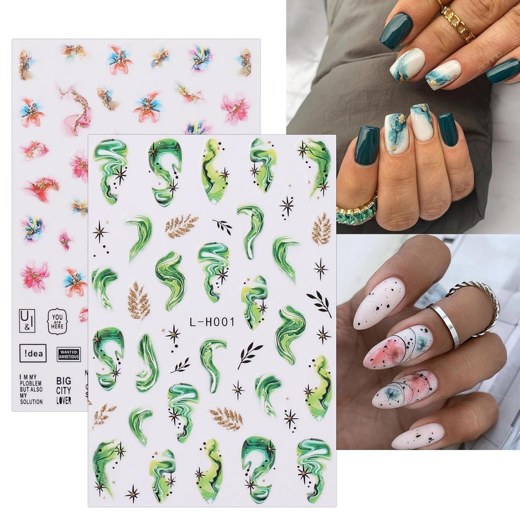 JMEOWIO Nagelsticker Marmor Französische Spitze 10 Blatt Nail Art Sticker Selbstklebend Nagelaufkleber Bunt Dekoration Nageldesign Zubehör