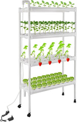 Kit de culture hydroponique avec 108 emplacements de plantation, 4 niveaux avec pompe à eau. Système hydroponique composé de tuyaux en PVC-U de qualité alimentaire pour légumes de maison, de balcon, de jardin et de balcon.