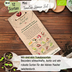 Ensemble de mini graines de tomates biologiques : 12 variétés de tomates cultivées librement | Graines de Tomates Cerise et Beefsteak Rares et Familiales | Graines de légumes pour balcon, plate-bande surélevée, jardin et cadeau | Plantes d'amour