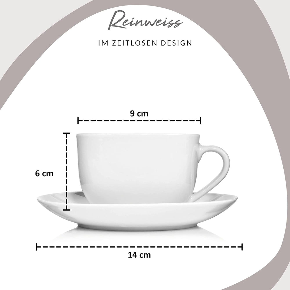 Sänger New Port Ensemble de tasses à café, 12 tasses pour 6 personnes, tasses et soucoupes en porcelaine blanche, 150 ml | LA COLLECTION PREMIUM