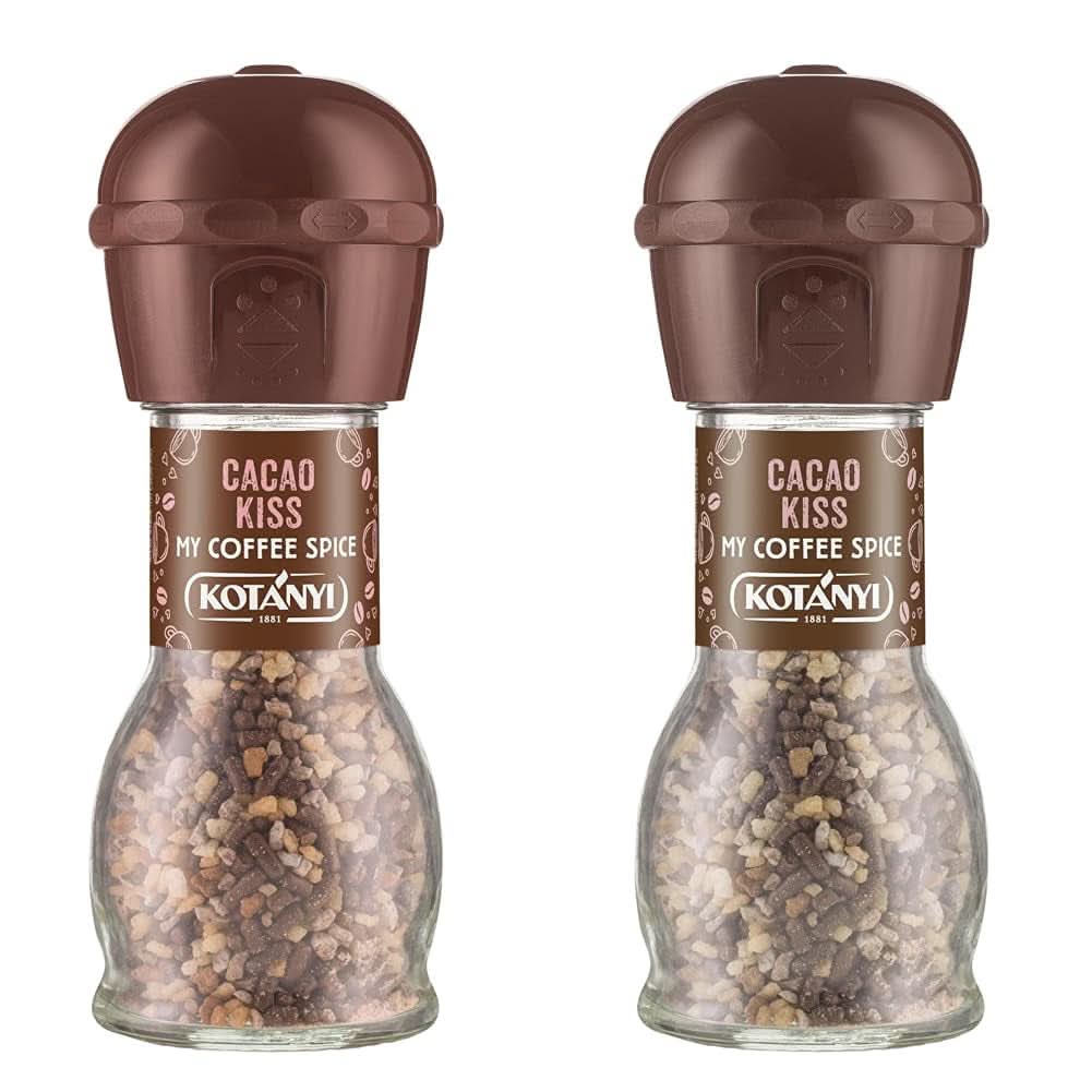 Garniture pour café Kotanyi Cacao Kiss | Merveilleux chocolat avec de fins morceaux de chocolat, paquet de 4 (4 x 63 grammes) Naty Shop Cacao Kiss 2 moulins à cacao manuels