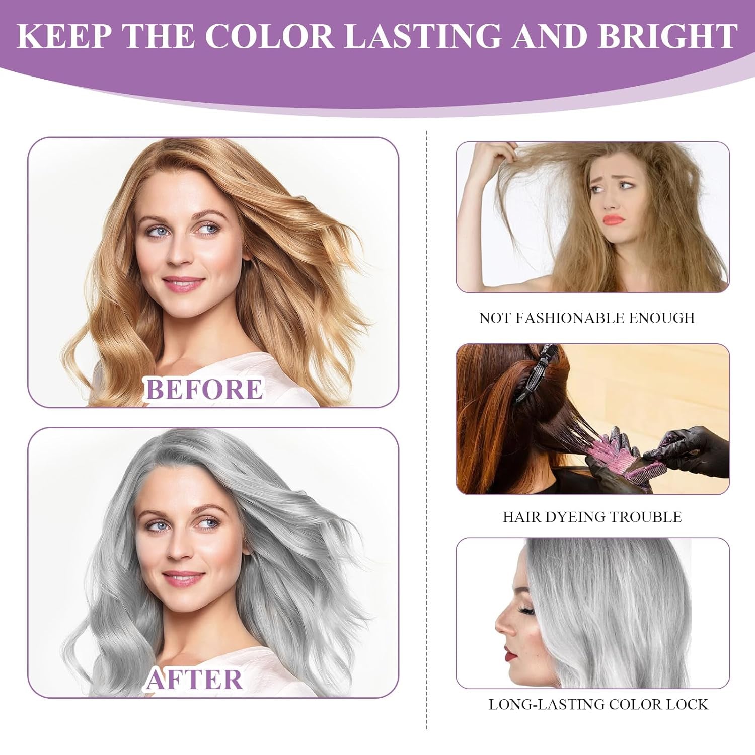 Teinture pour cheveux gris Extrait d'essence naturelle Pièces de teinture pour cheveux argentés Argent 2PCS Crème de teinture pour cheveux naturelle grise Teinture pour cheveux gris pour des expériences uniques et personnalisées Coloration pour cheveux Naty Shop