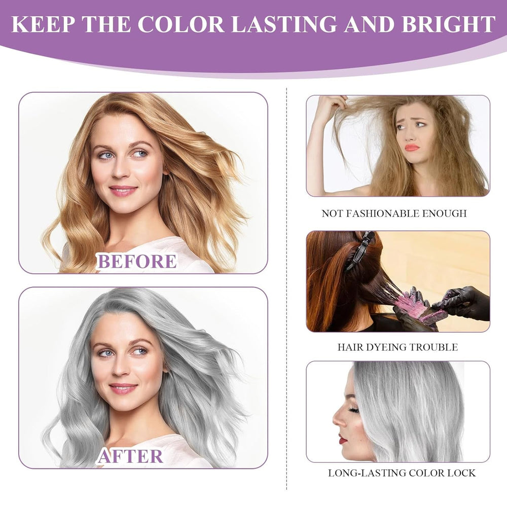 Teinture pour cheveux gris Extrait d'essence naturelle Pièces de teinture pour cheveux argentés Argent 2PCS Crème de teinture pour cheveux naturelle grise Teinture pour cheveux gris pour des expériences uniques et personnalisées Coloration pour cheveux Naty Shop