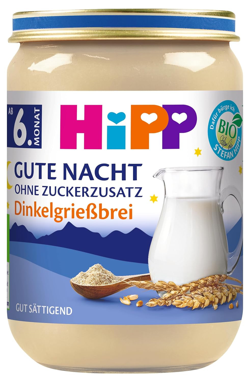HiPP Organic Good Night bouillie d'épeautre (6 x 190g), nourriture pour bébé à partir de 6 mois, sans sucre ajouté, très nourrissante, meilleure qualité bio