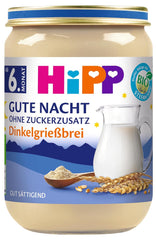 HiPP Organic Good Night bouillie d'épeautre (6 x 190g), nourriture pour bébé à partir de 6 mois, sans sucre ajouté, très nourrissante, meilleure qualité bio