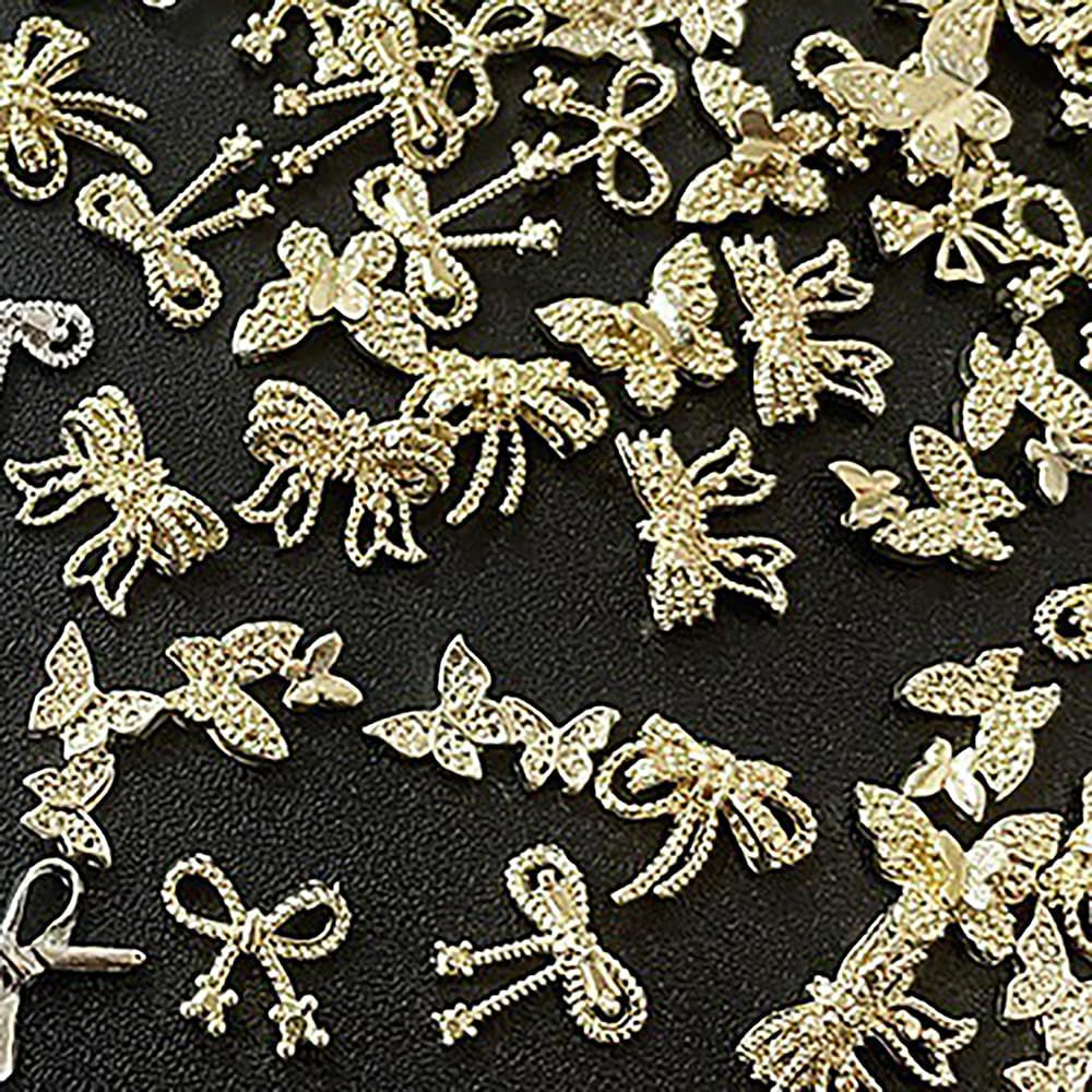 50pcs 3D Gold Bow Nail Charms Butterfly Nail Art Charms Legierung Bogen Nagel Charms Nägel Zubehör Schleife Nagelschmuck Metall Schleifen Schmetterling Nageldesign Nagelanhänger Nailart Strasssteine