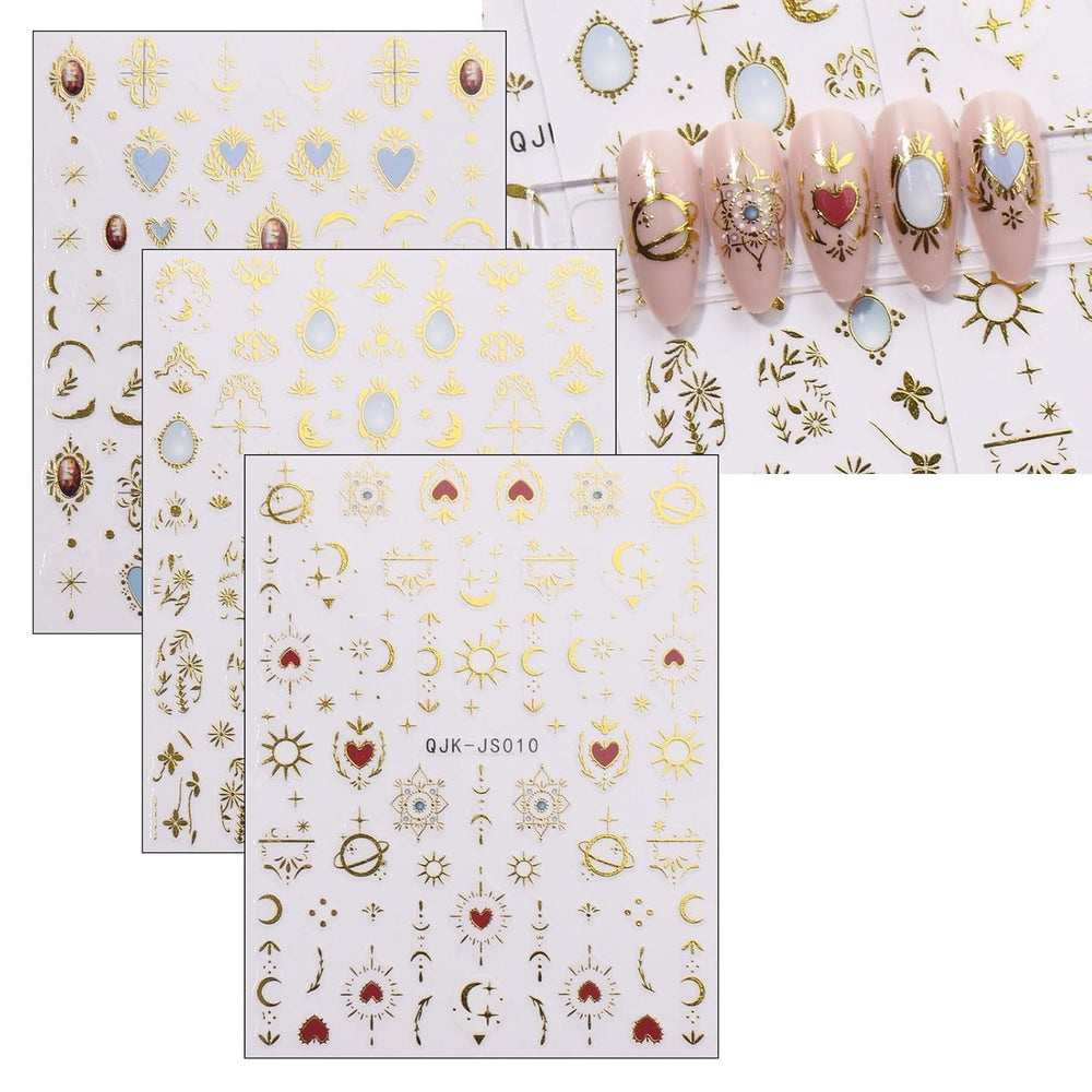 JMEOWIO Nagelsticker Herz Mond Stern 9 Blatt Nail Art Sticker Selbstklebend Nagelaufkleber Bunt Dekoration Nageldesign Zubehör