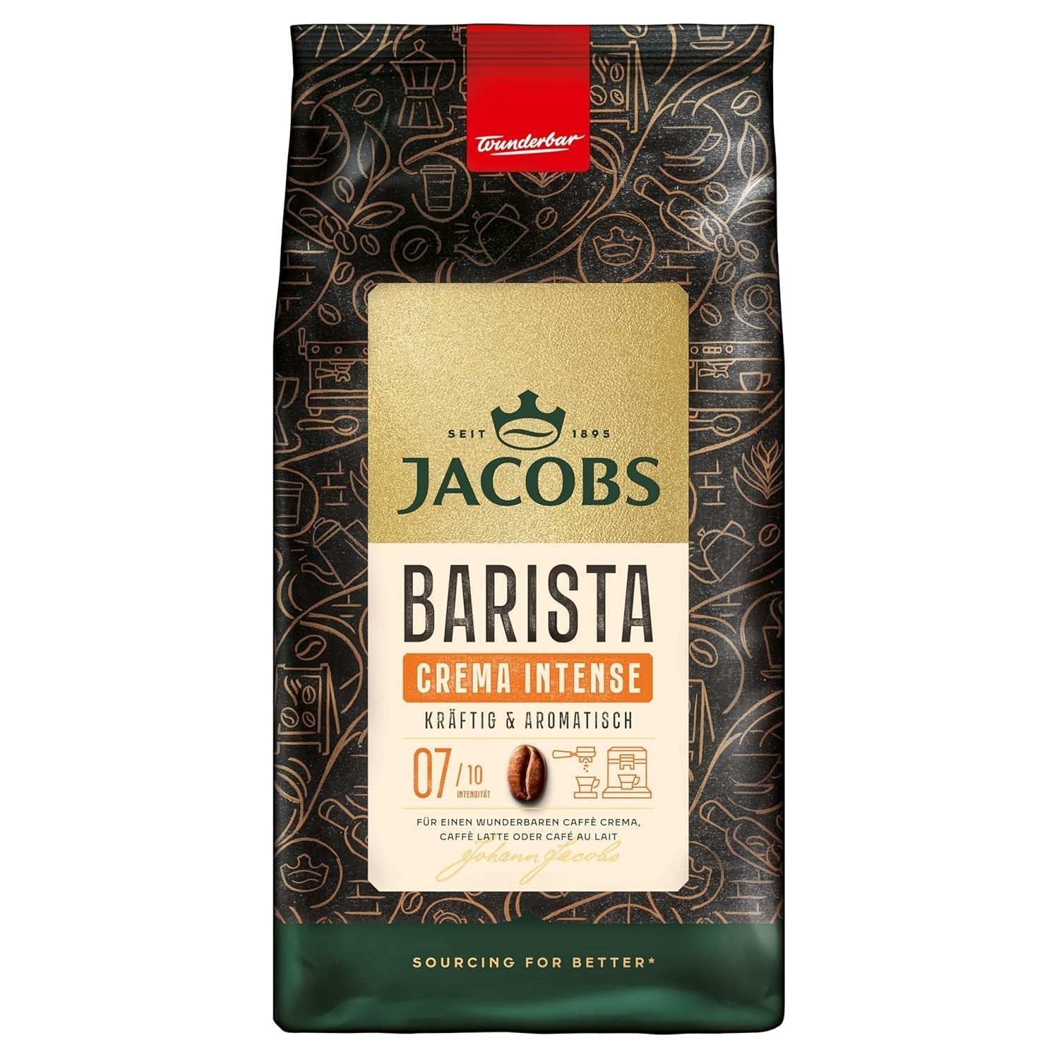 Jacobs Barista Cream Intense Coffee Beans 1kg - Intense, chocolat noir et noix de pécan, grains de café Arabica et Robusta Naty Shop 1 Kg Cream Intense