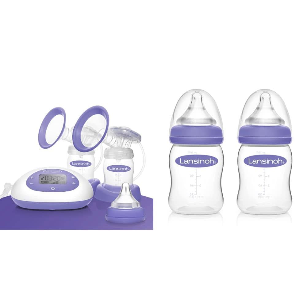 Lansinoh Tire-lait électrique 2 en 1 - écran LCD éclairé - pompage d'un ou des deux côtés - réglable individuellement - plus de lait en moins de temps Accessoires Alimentation et Allaitement Bebe Naty Shop Package avec biberon S, 2 x 160 ml Tire-lait électrique 2In1 (nouveau)