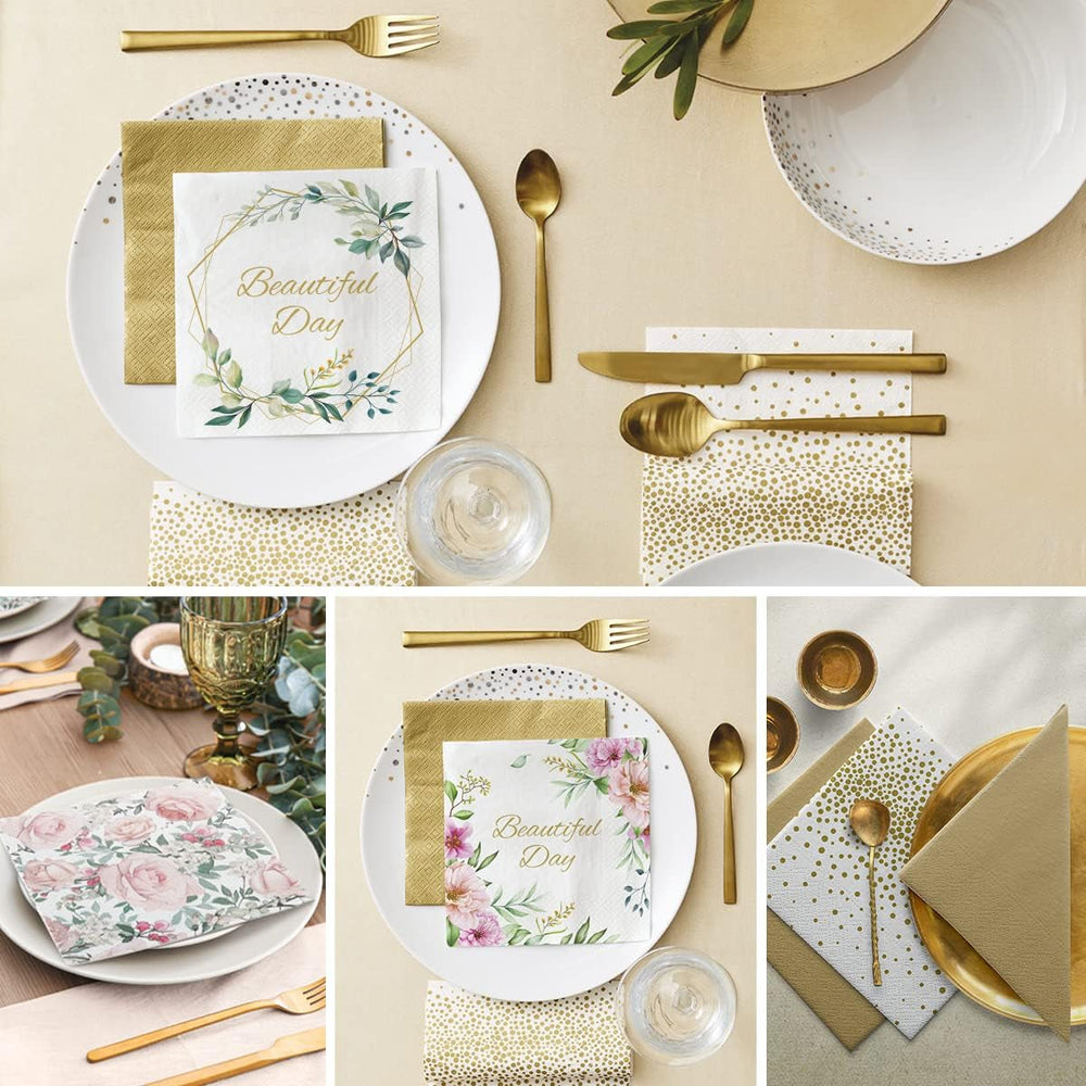 PAW - Serviettes 3 Épis (33 X 33 Cm) I 20 Pièces I Parfaites pour les Anniversaires, Fêtes, Mariages, Communions et Fêtes I Serviettes en Papier Colorées - Fleurs, Roses I Couleur : Moments Floraux (Pack de 2)