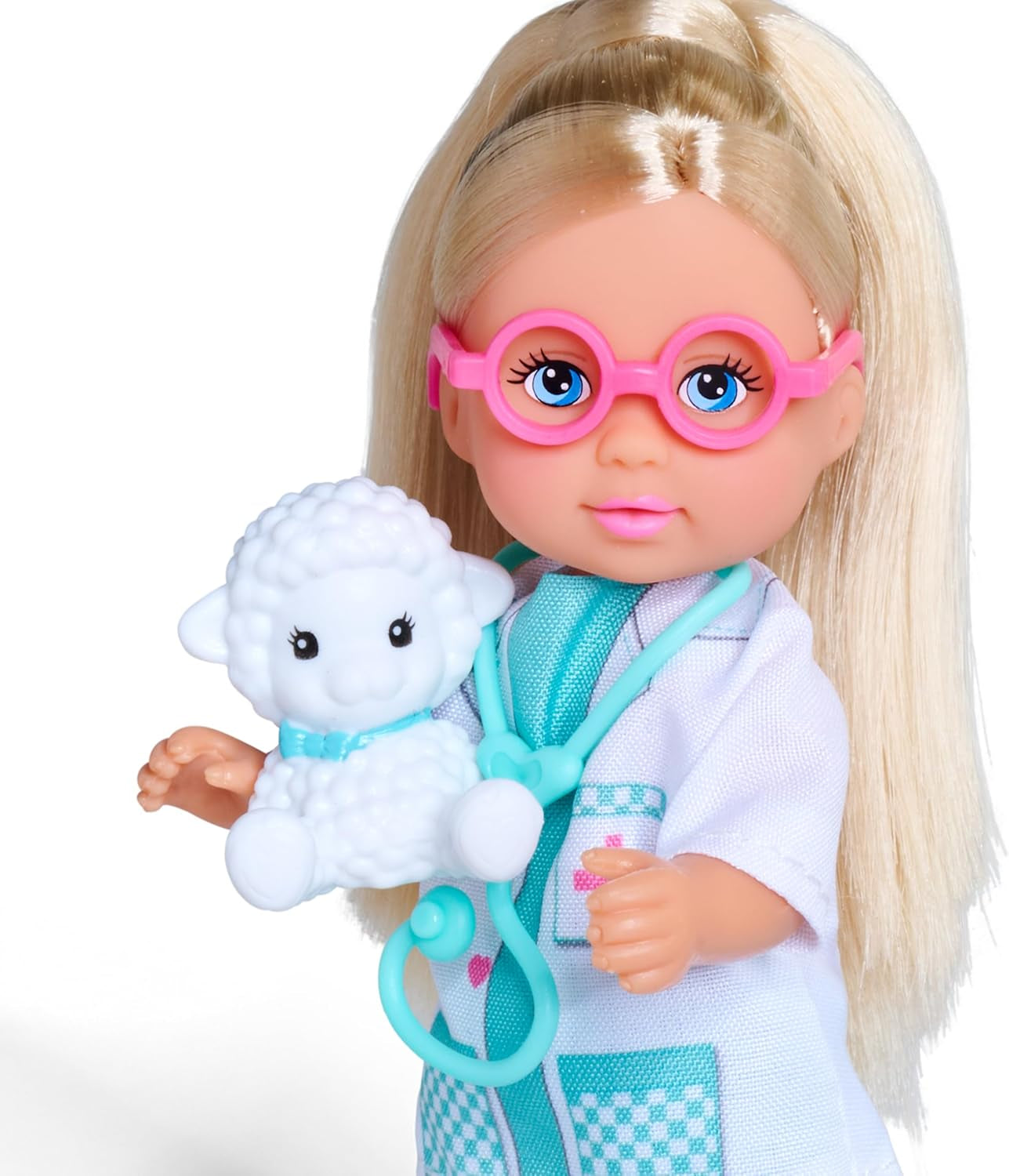 Simba Evi Love Pet Doctor – Puppe (12 cm) als Tierärztin mit Plüsch‑Tier & Arztzubehör, kreatives Rollenspiel für Kinder ab 3 Jahren