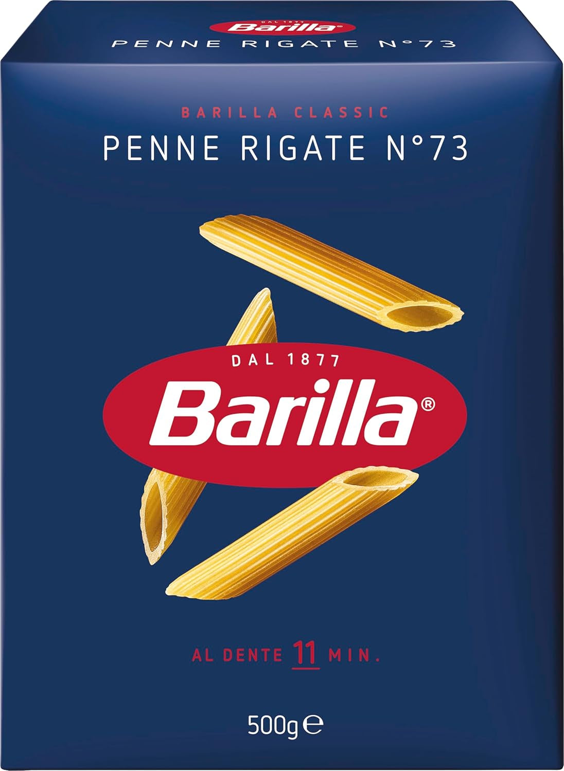 Pâtes Barilla Classic Penne Rigate Nr. 73 de blé dur de haute qualité, toujours al dente (1 x 500 g)