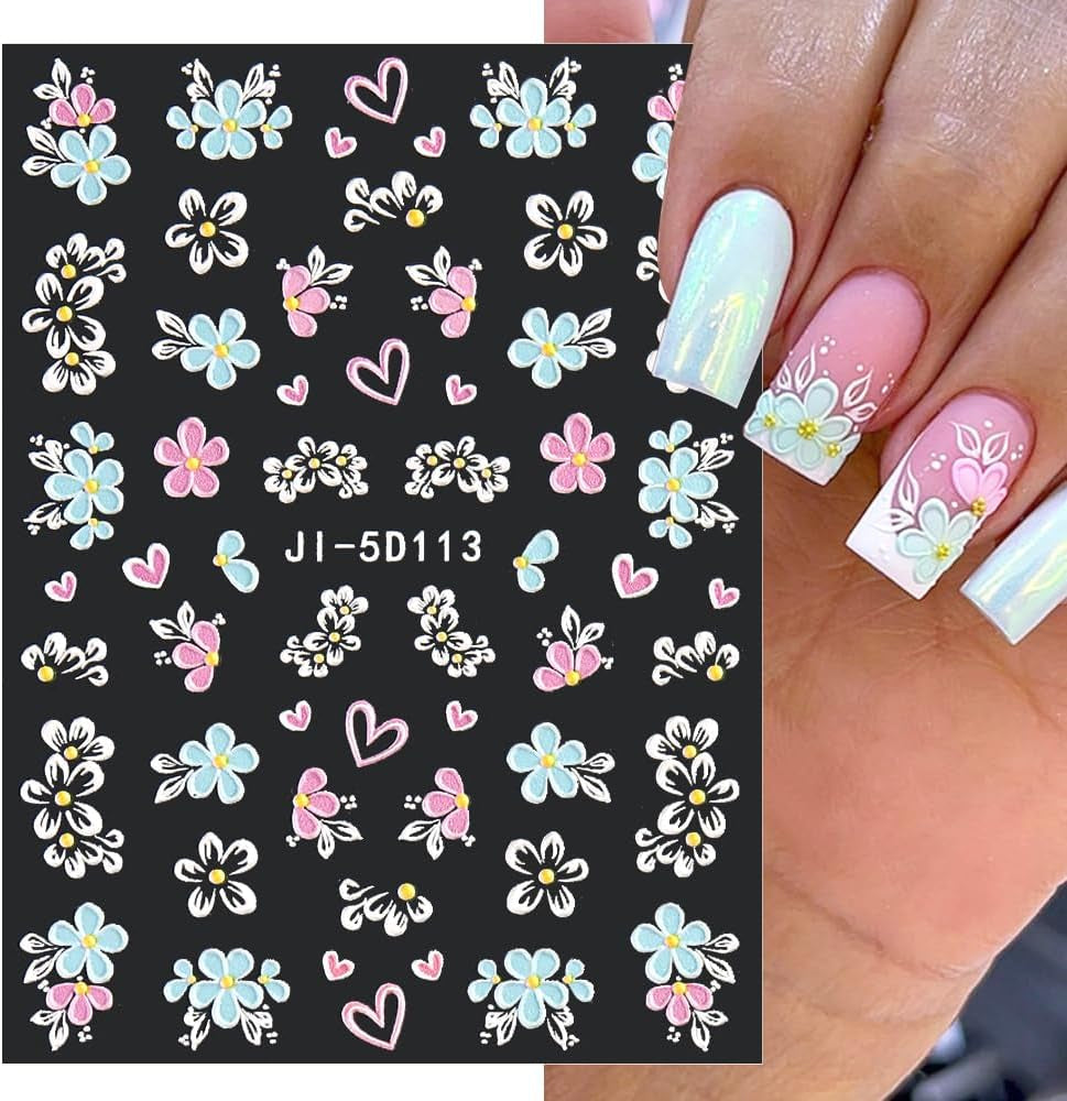 5D Fleurs Autocollantes Pour Ongles Feuilles De Feuilles Autocollantes Acryliques Feuilles Autocollantes Pour Ongles Schmetterling Feuilles De Fleurs Autocollants Pour Ongles Aufkleber Nägel Zubehör Flower Nail Art Stickers