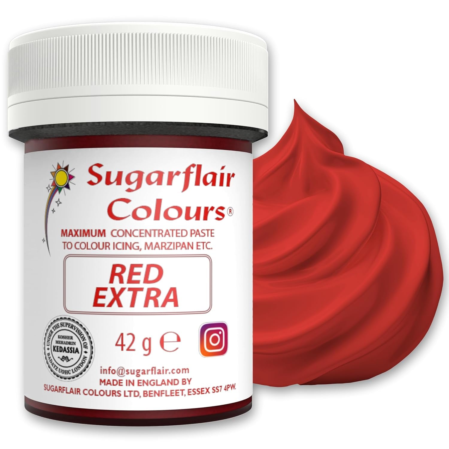 Colorant alimentaire Sugarflair Max Concentré Rouge Extra, colorant alimentaire très concentré pour pâte d'amande et fondant, colorant en pâte Max Concentrate - 42 g