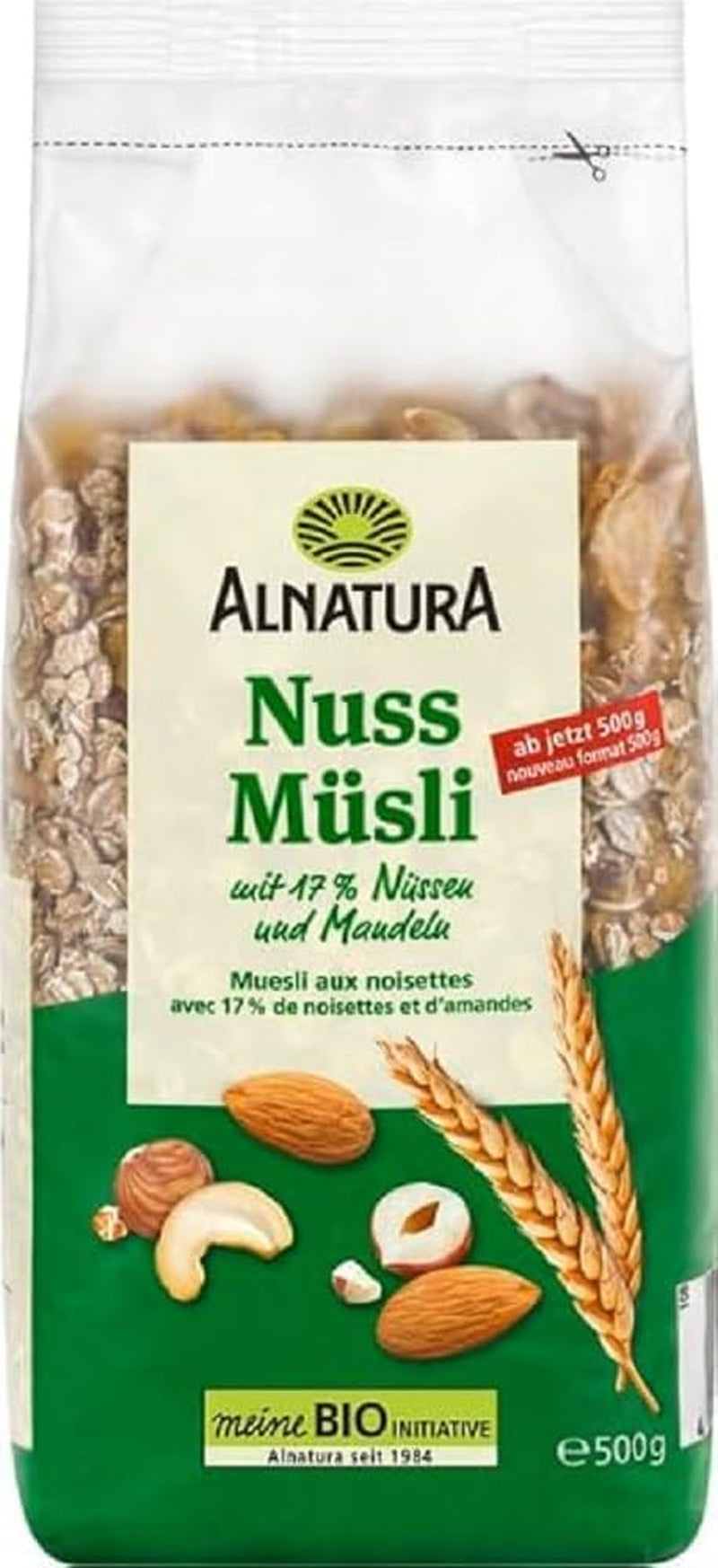 Muesli bio aux noix, 17% noix et amandes, 0,5 kg