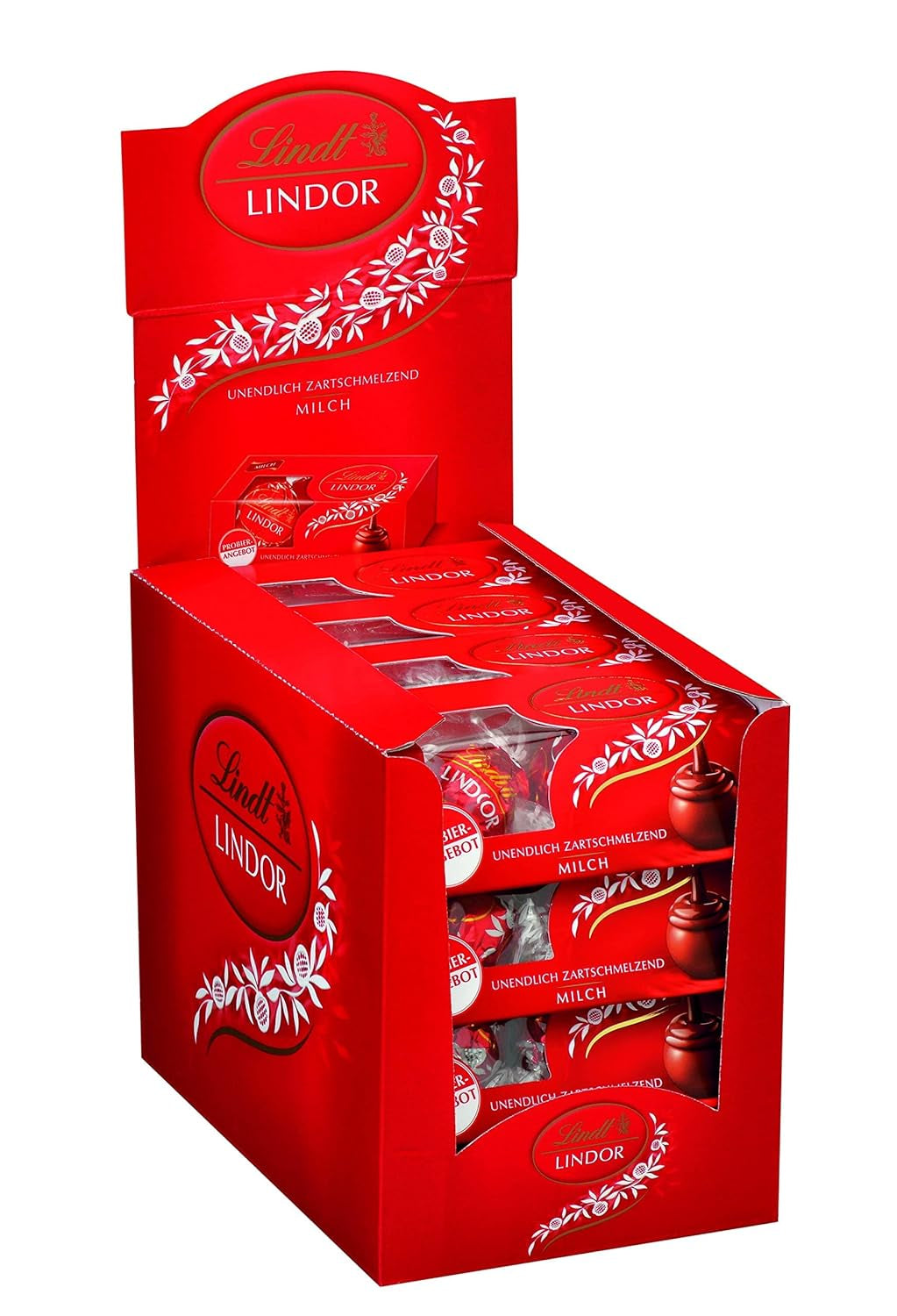 Lindt Chocolat LINDOR, Présentoir de comptoir | 1718 g | Env. 138 truffes dans les variétés Lait, Noire 70%, Demi-brune, Stracciatella, Blanche, Pistache | Coffret cadeau chocolat | Chocolat cadeau | Paquet en vrac